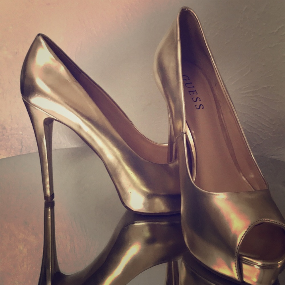Metallic Gold Guess Platform Peep Toe
